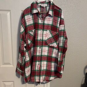 NWT Longlined Oversized Plaid Shirt Jacket - Red, Green, White Size 2XL